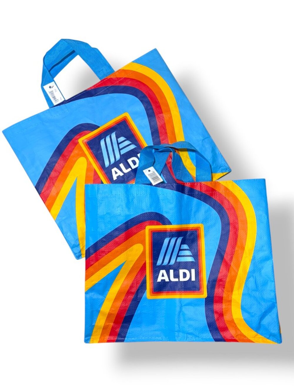 ALDI Reusable Tote Shopping Bag Multicolor Curvy Stripes, lot of 2